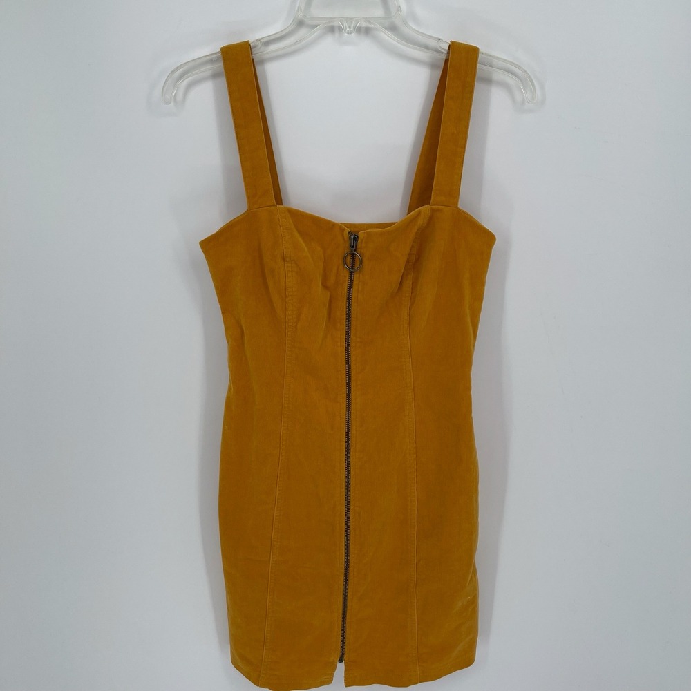 Forever 21 Women's Mustardβ Yellow Corduroy Zip Front Pinafore Dress Size Small